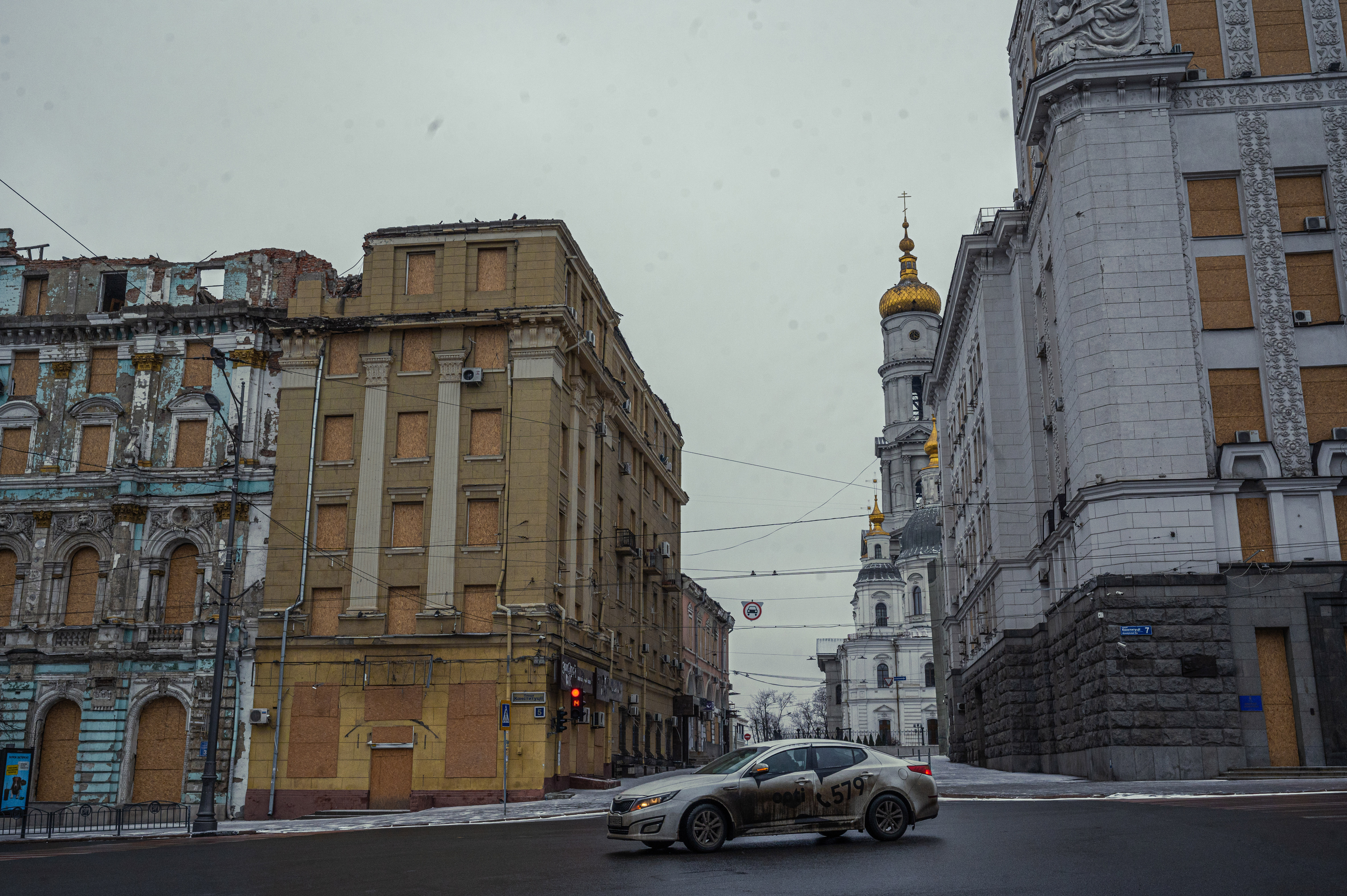 The bombed-out historic center of Kharkiv. ©Denis Vėjas
