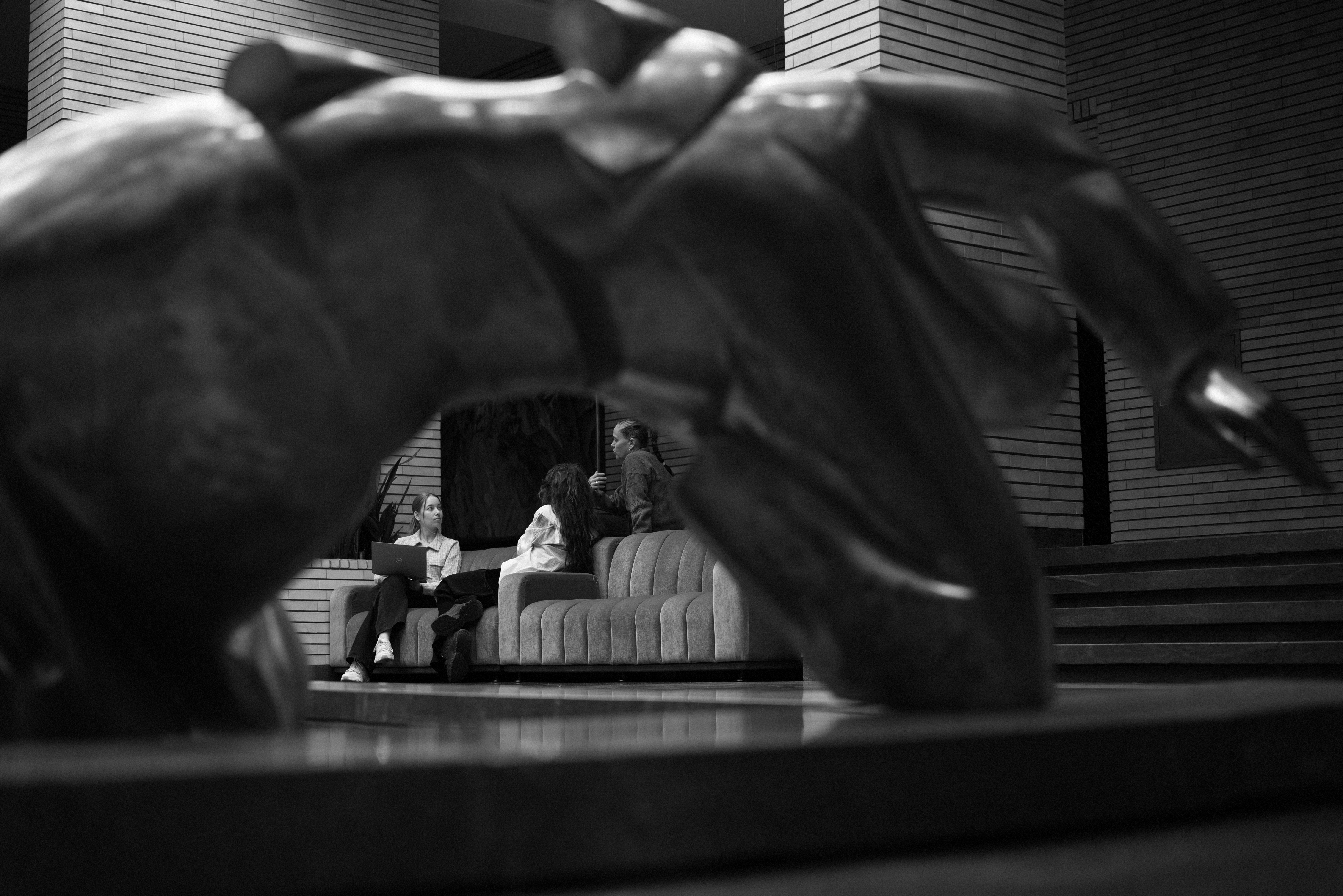 The author, Marlen Busse, with the creators of 'Harmonia' show Adrienn Hód and Alexandra Morales at the Lithuanian National Drama Theatre. ©Julija Stankevičiūtė