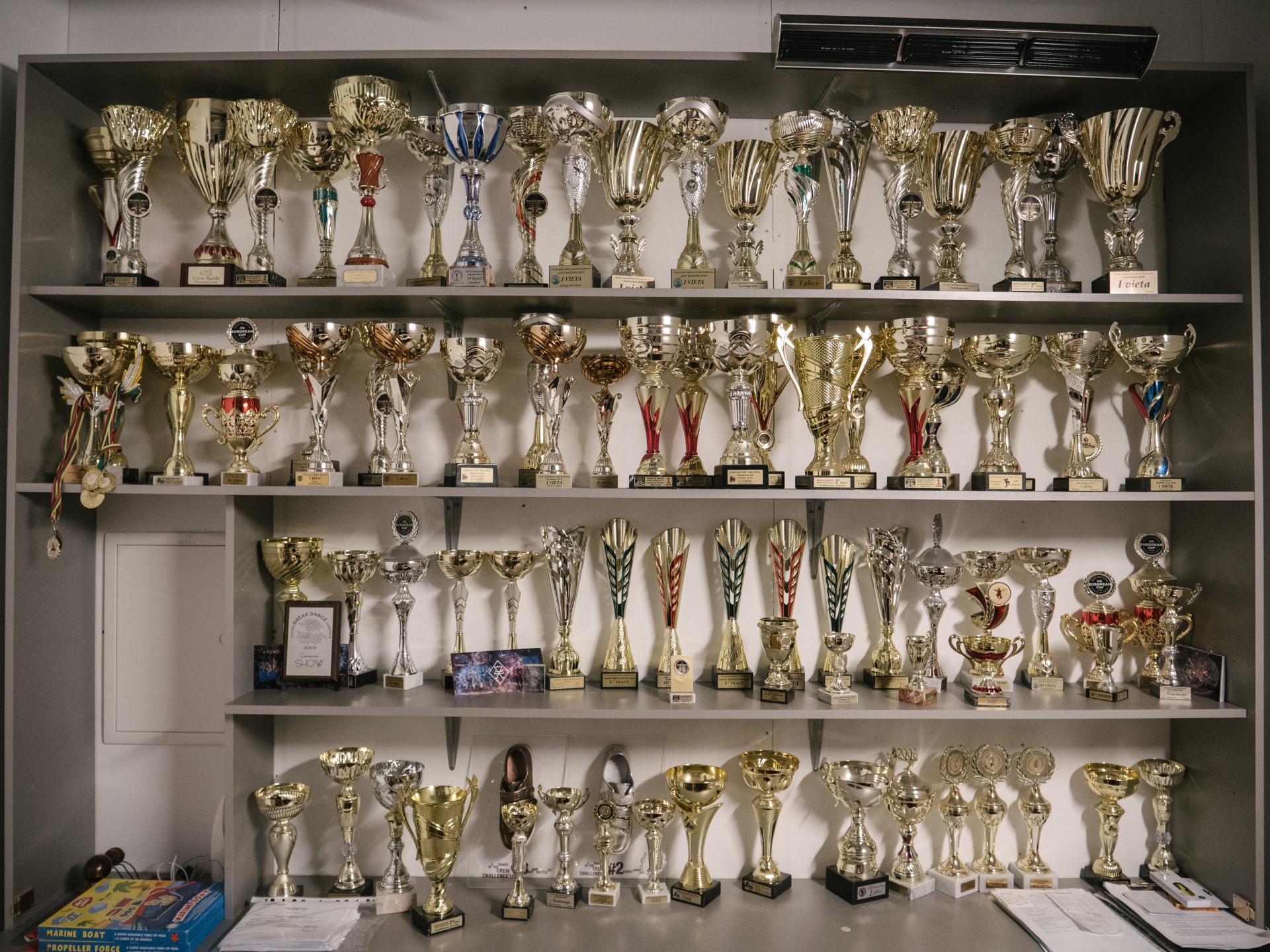 A wall of awards at the dance studio Hubert teaches. ©Karolis Pilypas Liutkevičius