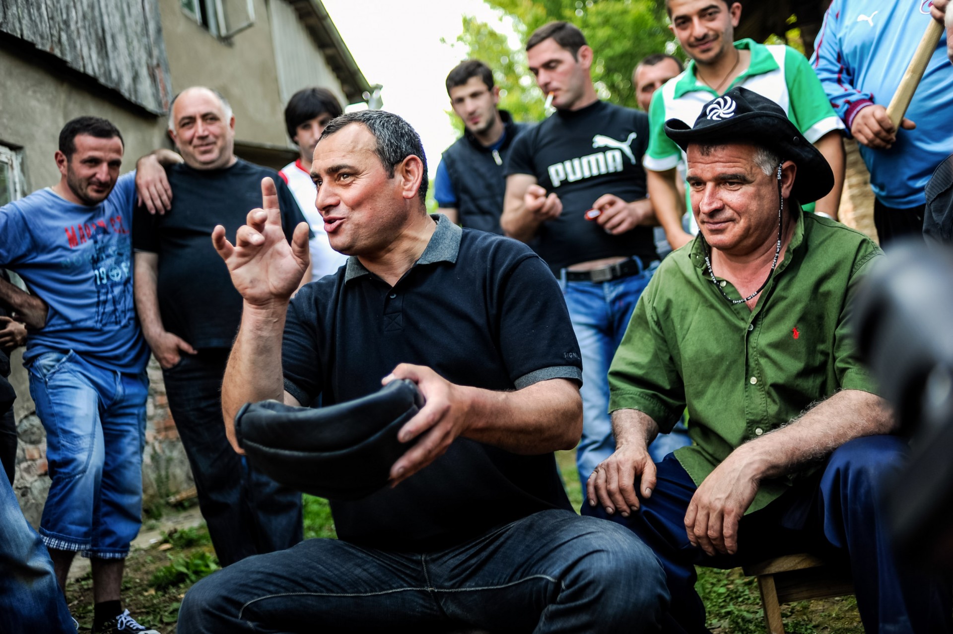 One of the traditions is to drink wine from the still empty leather ball. Ancestors, dead and deceased players are commemorated when giving toasts.