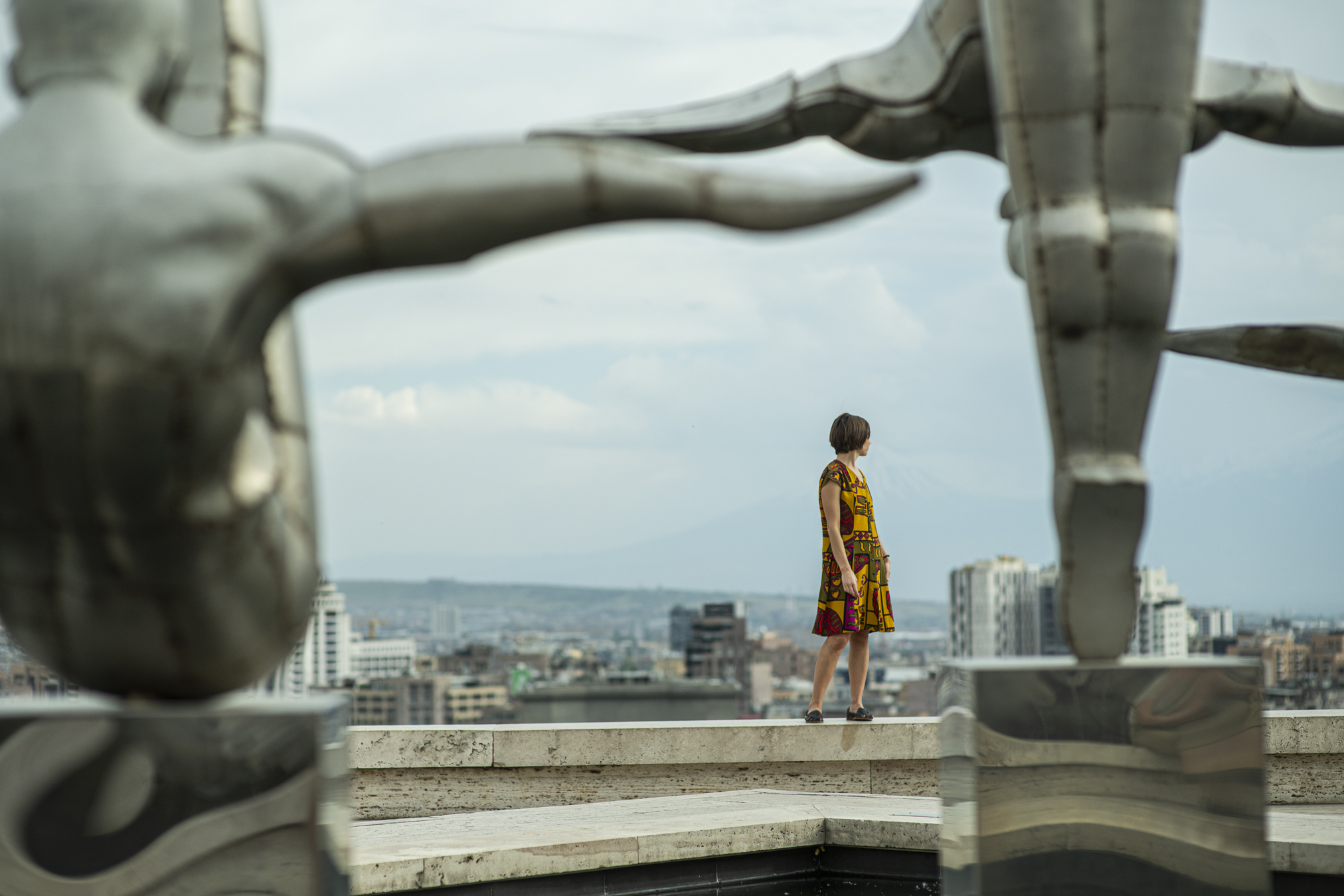 Nyree Aprahamian on the Cascade in Yerevan, which offers a view of Mount Ararat. © Denis Vėjas