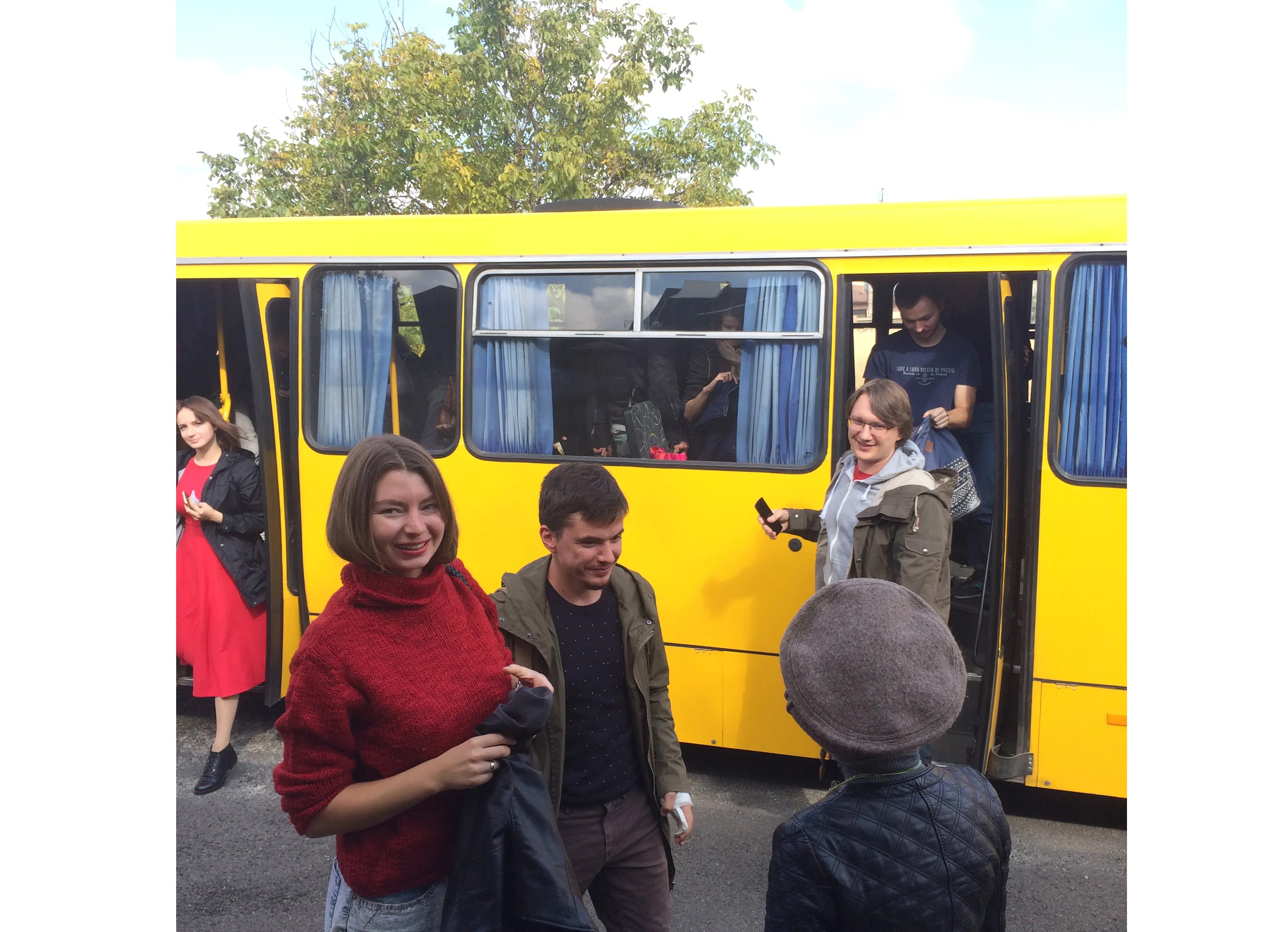 People arrive at Sarah Lippett's comics exhibition in Muzychi, a village 30 minutes' drive from Kyiv, where Sarah was doing her residency in 2016. The people she met in Ukraine became her lifelong friends and characters in her stories. ©Sarah Lippett, 2016