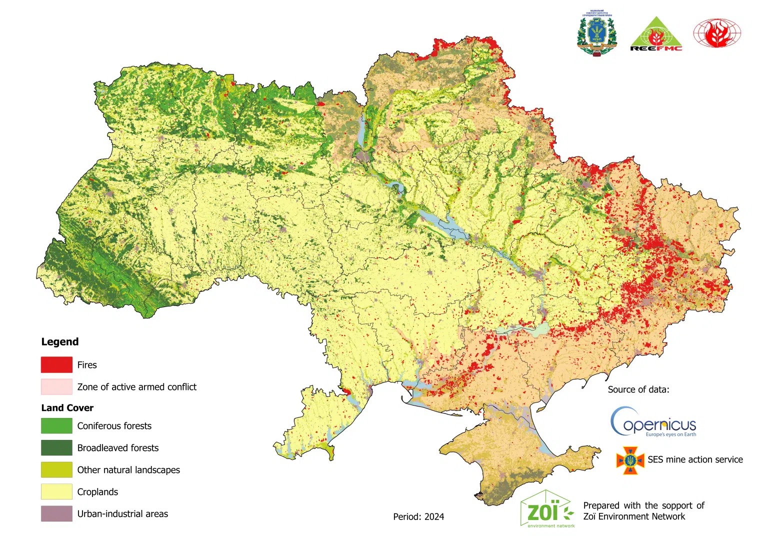The map of wildfires in Ukraine, 2024. ©Regional Eastern European Fire Monitoring Centre