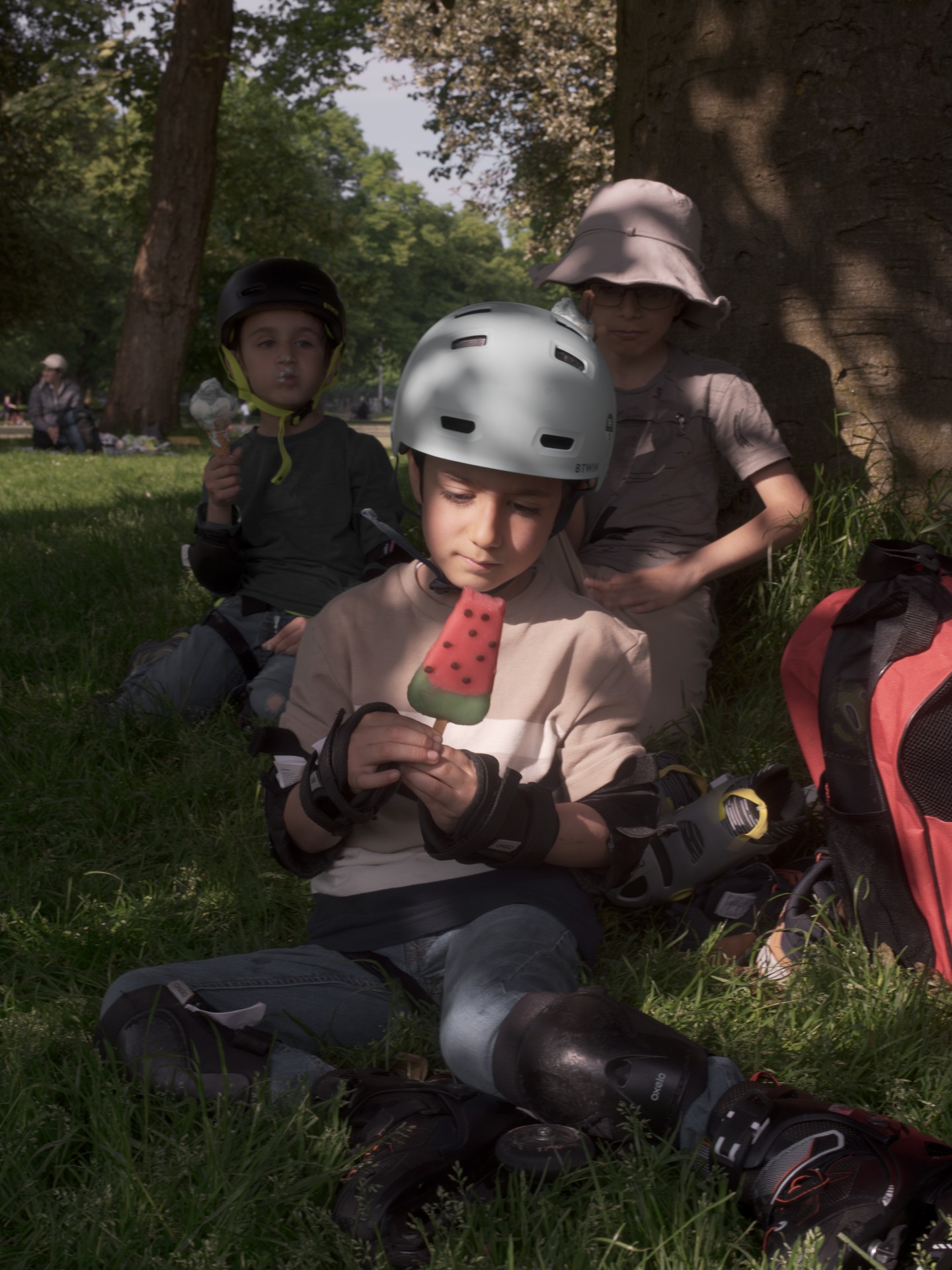 Yassen is eating ice cream shaped like a watermelon, a secret symbol for Palestine. ©Julija Stankevičiūtė