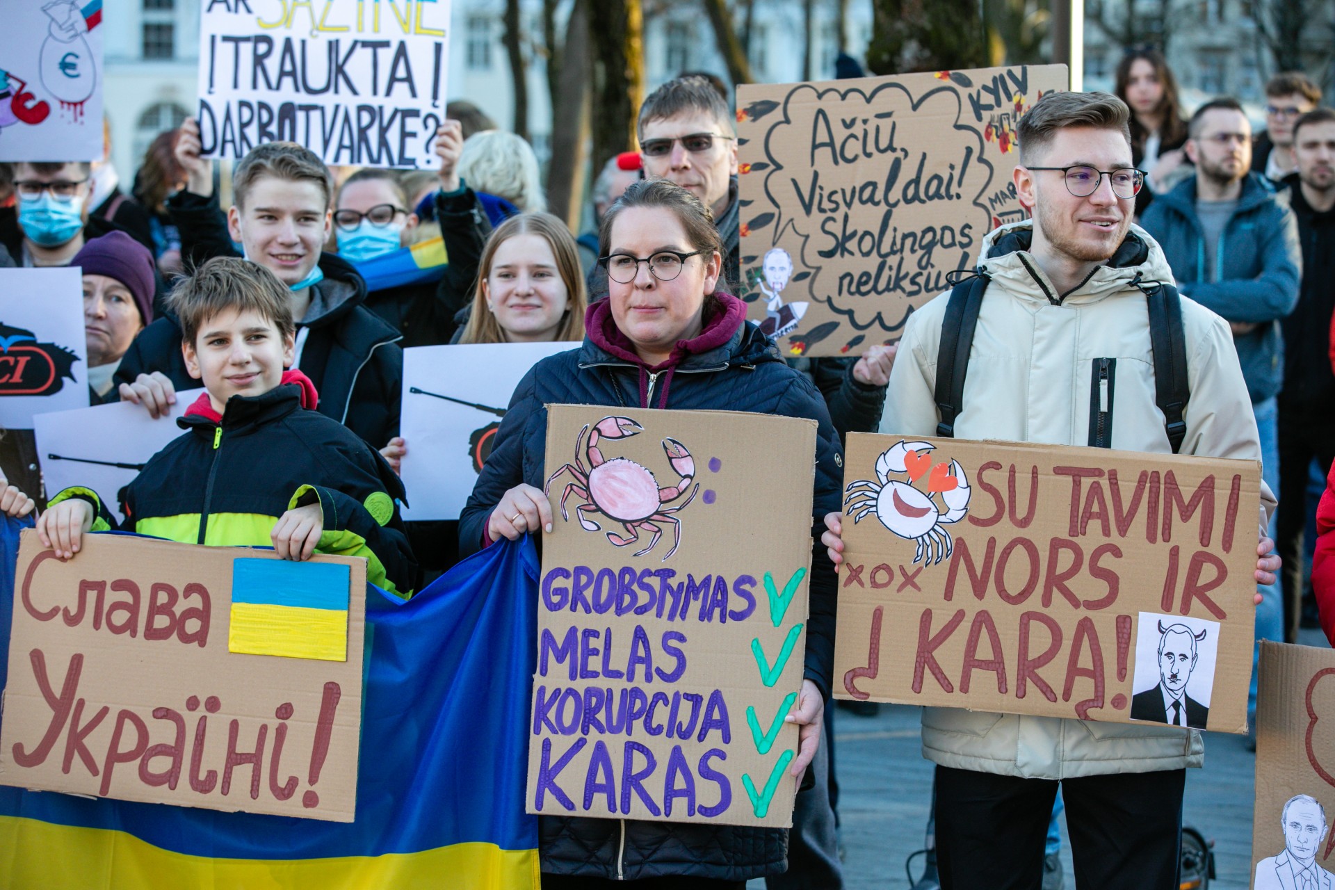 Protestas prieš Kauno mero Visvaldo Matijošaičio šeimos verslo interesus Rusijoje. 2022-ųjų kovas, Kaunas. ©Teodoras Biliūnas/BNS