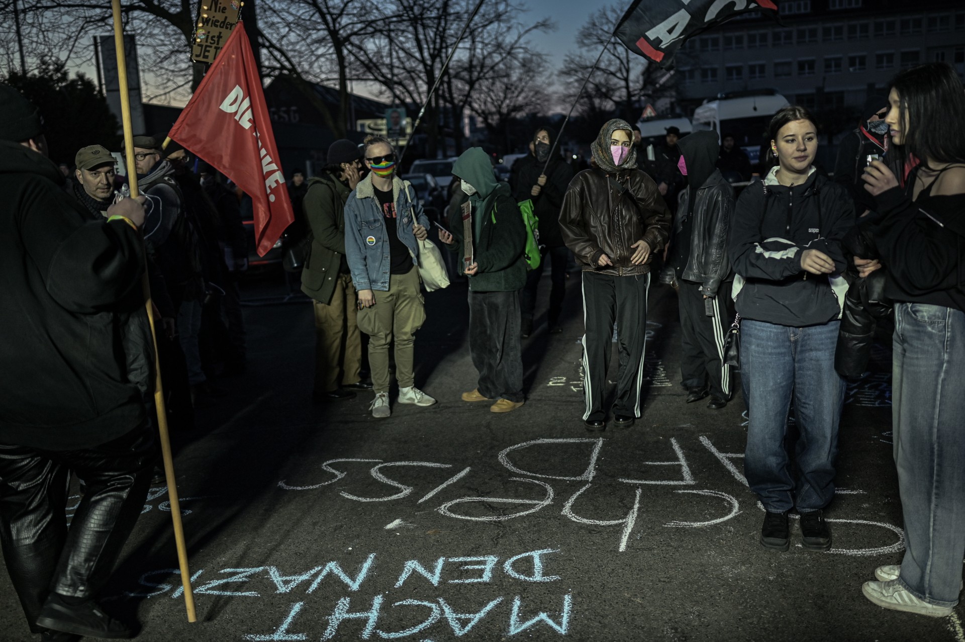 Demonstracija prieš AfD prie partijos būstinės Berlyne rinkimų vakarą. ©Denis Vėjas