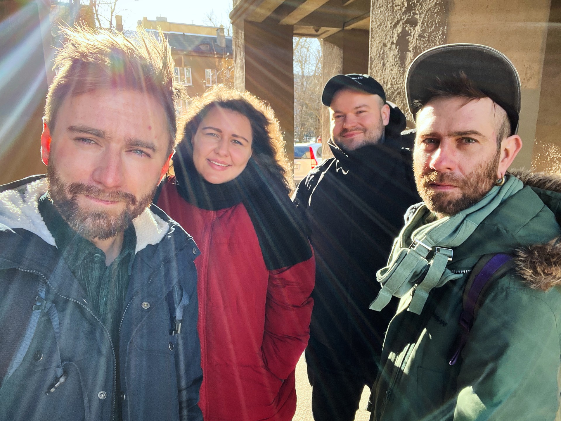 Pokalbio dalyviai, NARA autoriai (iš kairės): Karolis Vyšniauskas, Indrė Kiršaitė, Karolis Pilypas Liutkevičius, Denis Vėjas. Vilnius, Vasaris 2023.
