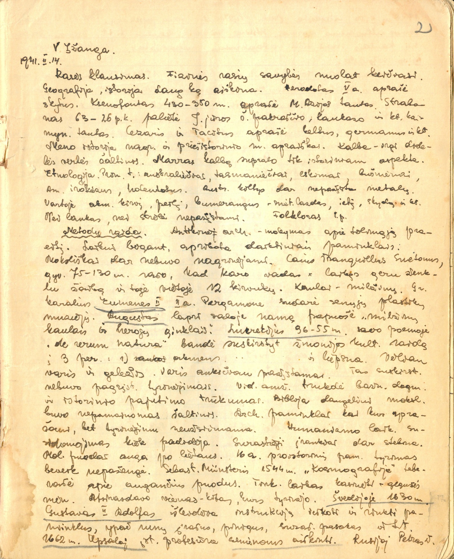 Marijos Alseikaitės – Vilniaus universiteto Etnikos katedros studentės – archeologijos užrašai, 1941 m.