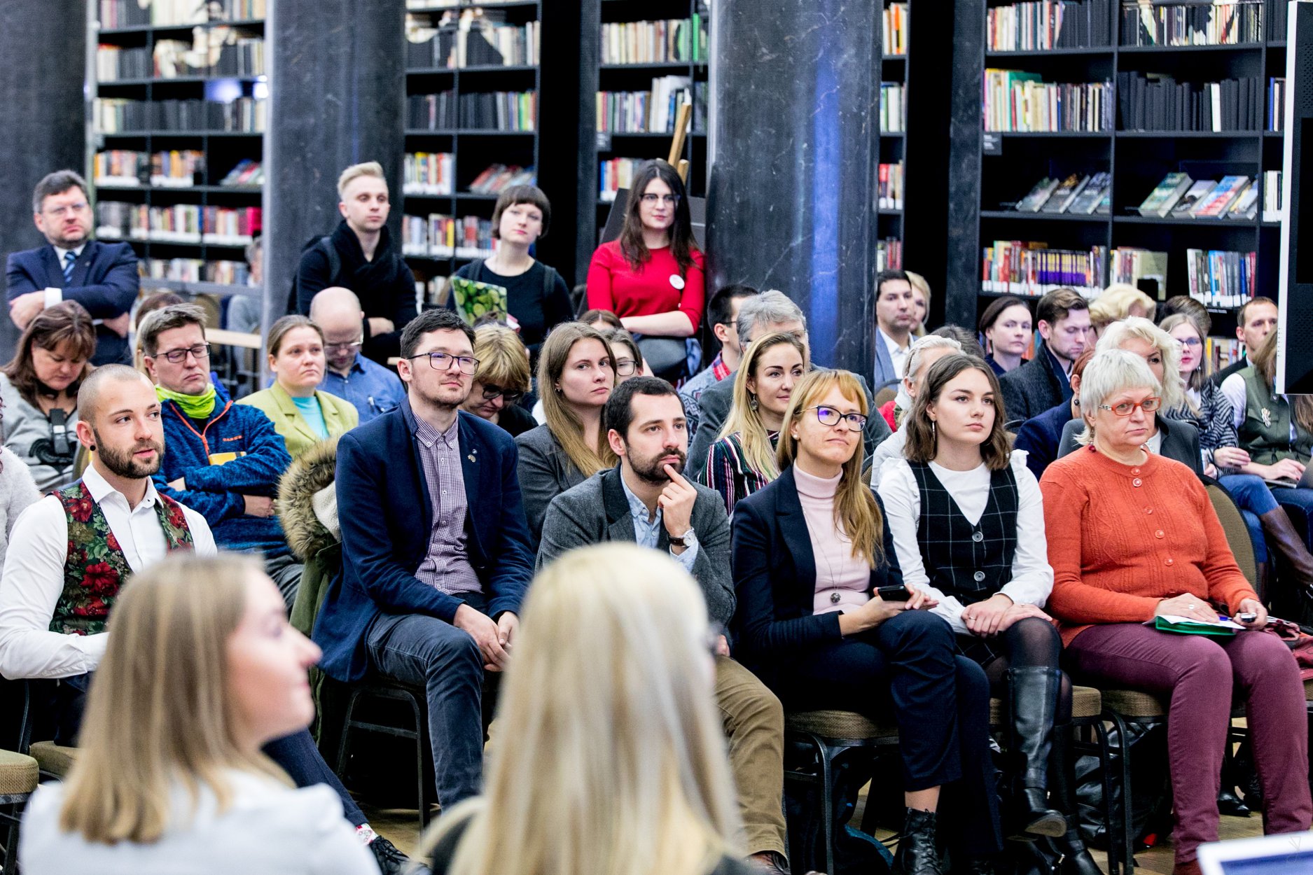 Diskusija įvyko Martyno Mažvydo bibliotekoje Vilniuje, gruodžio 10 d. Tada pirmą kartą surengtas Nacionalinis žmogaus teisių forumas. ©Vygaudas Juozaitis