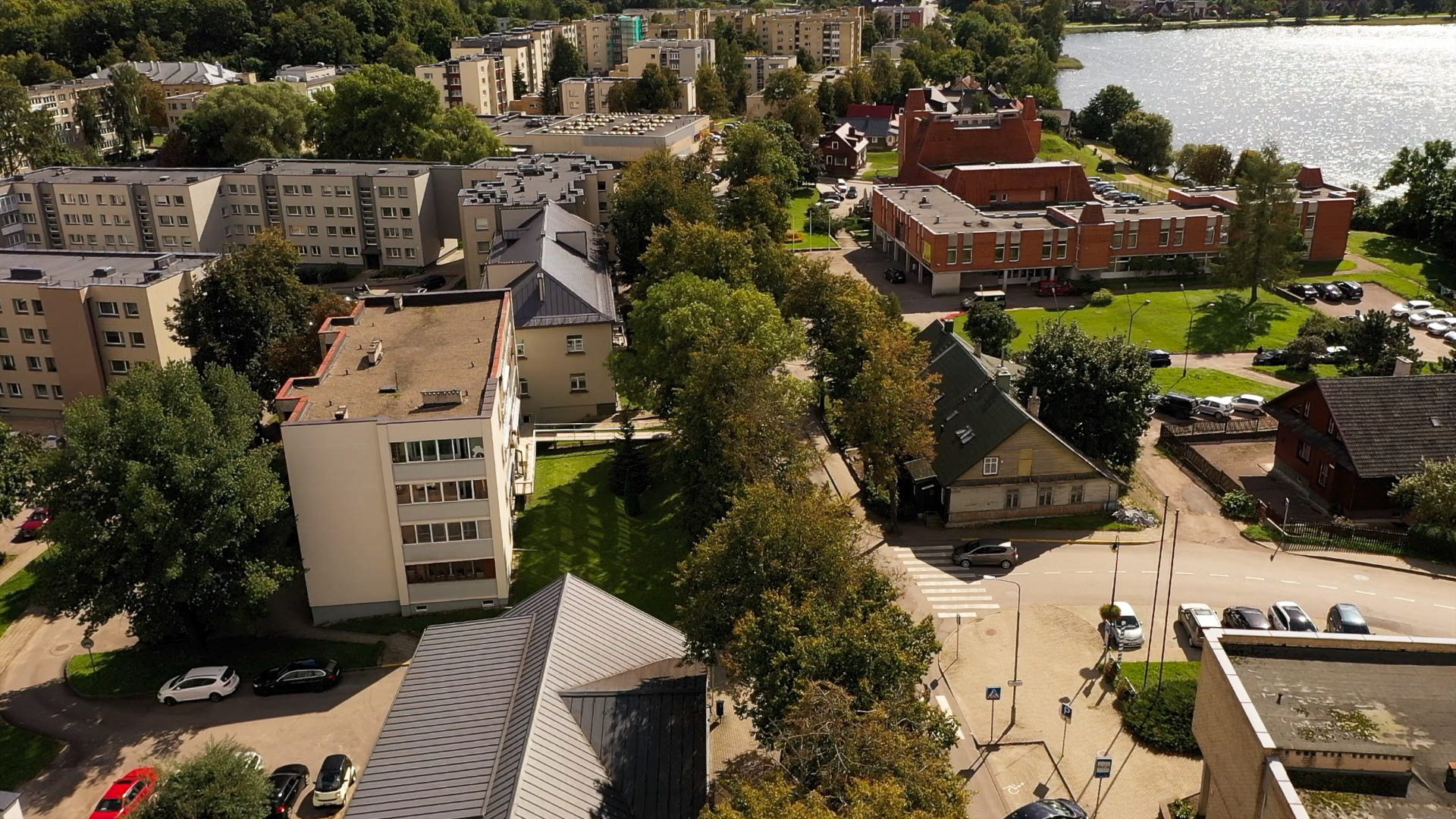 Trakų mieste kai kurie medžiai šalinami motyvuojant grėsme turtui. Vaizdas iš drono skrydžio. ©Žygimantas Abromavičius